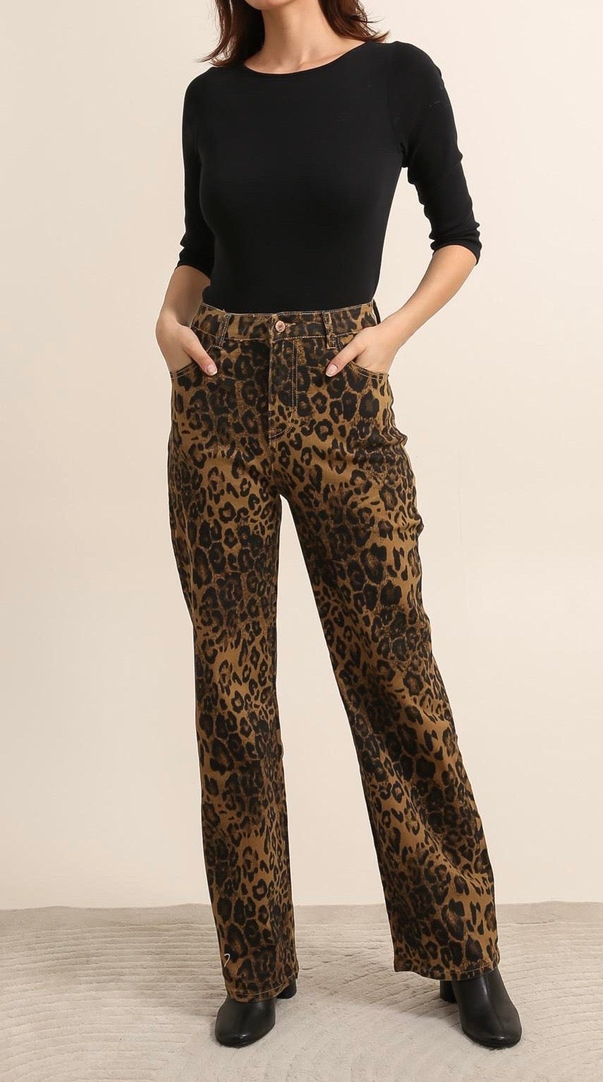 MARTINE Leopard Print Wide Leg Jeans