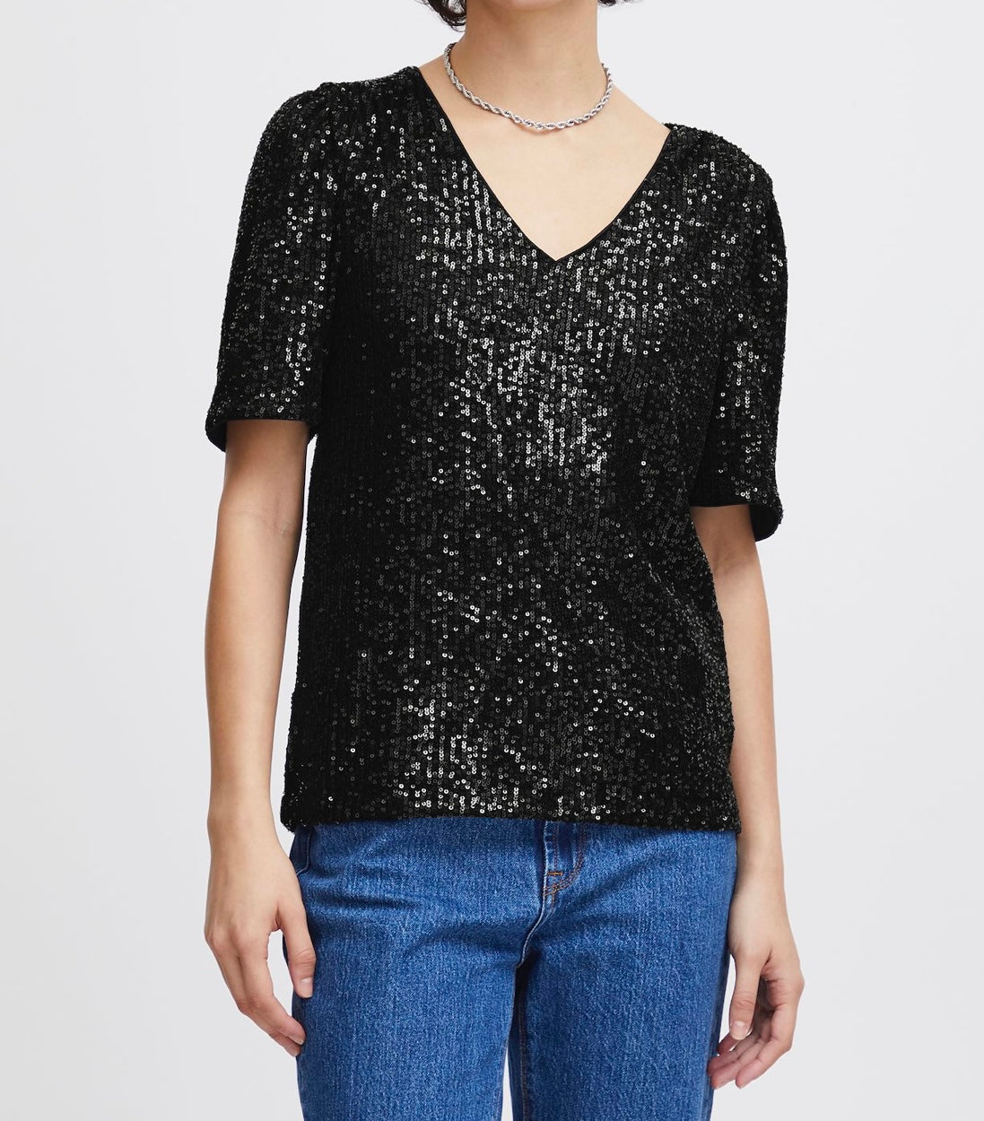 ICHI Fauci Sequin V Neck