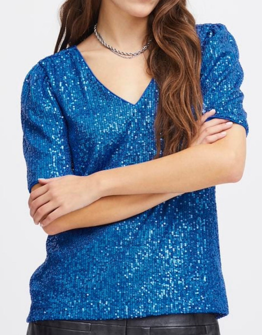 ICHI Fauci Sequin V Neck