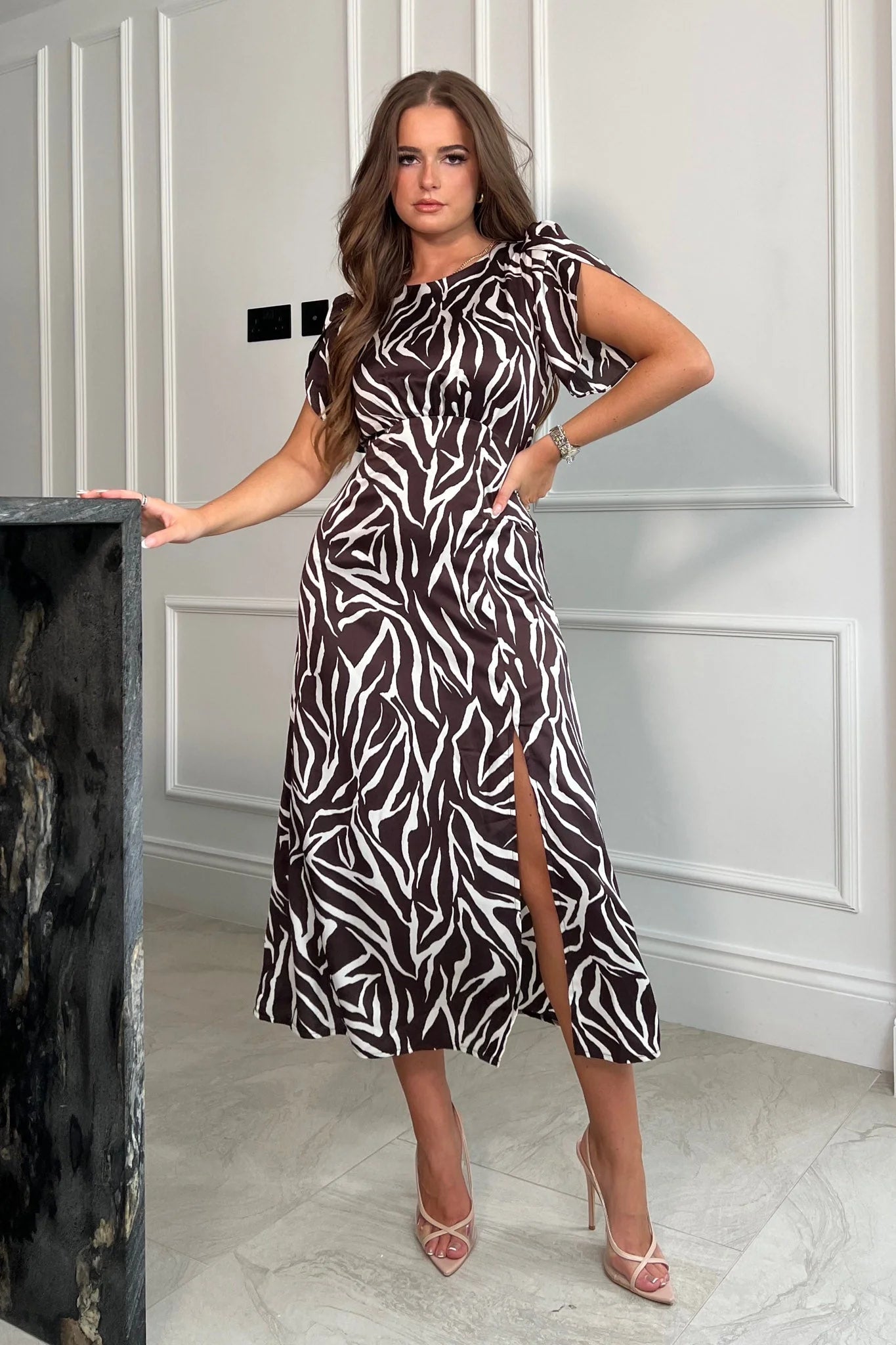 CHRISTINA Brown Midi Dress