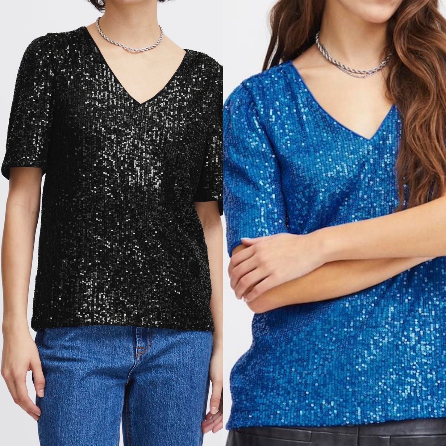 ICHI Fauci Sequin V Neck