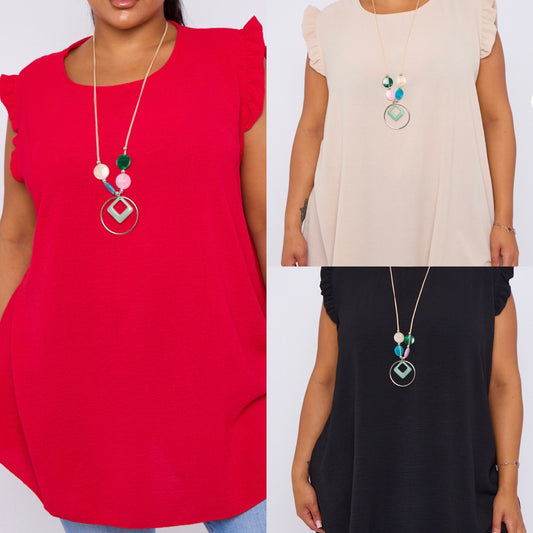 ANNABELLE 'CURVE' Sleeveless Top with Necklace